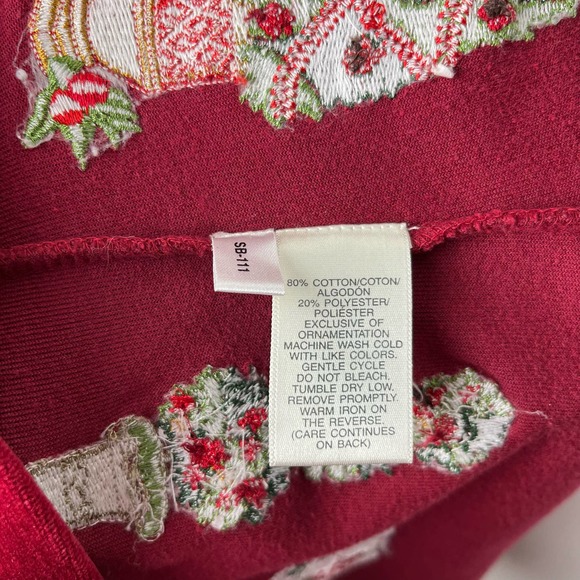 Susan Bristol Red Velour Ugly Christmas Sweater Cardigan Holiday Plants Trees - Picture 16 of 16
